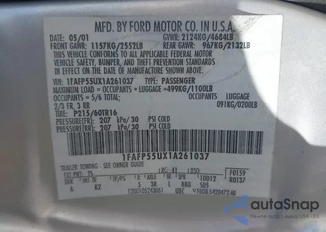 2001 Ford Taurus Ses from USA, damaged, VIN 1FAFP55UX1A261037